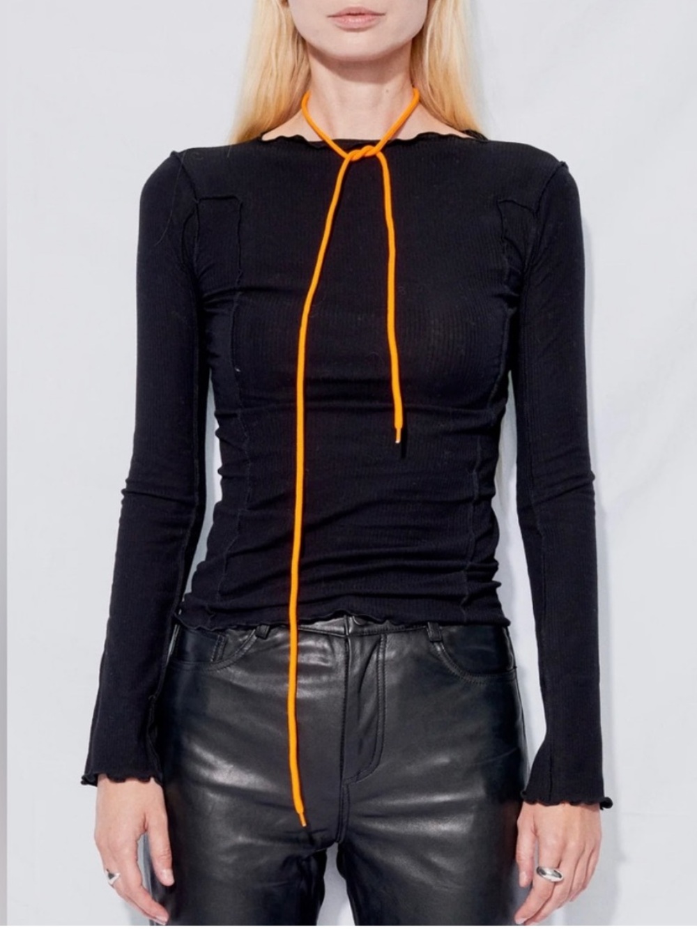 Baserange Omato top in Black Frilled edge organic cotton small